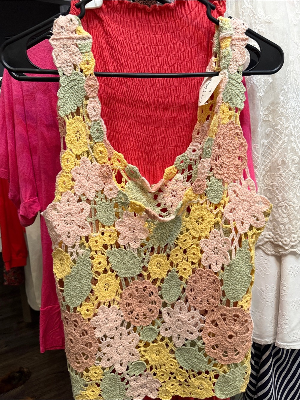 Crochet Floral Tank Top - Pastel Multi